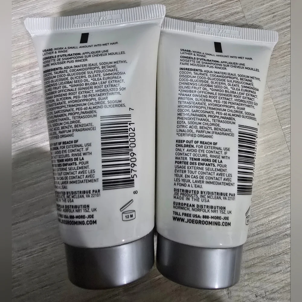 JOE Grooming Sensitive Shampoo 1.7 FL OZ Travel Size X2 New